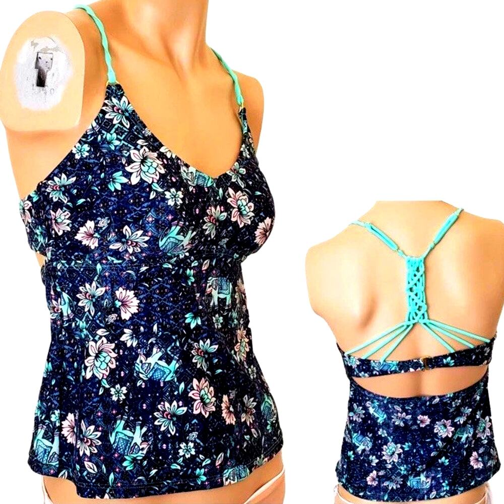Tropical Elephant Floral Tankini Top Swimsuit Size M Arizona MSRP $38